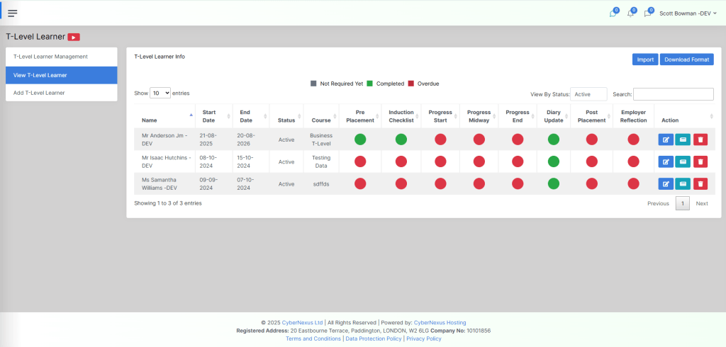 Work-Based Learning (WBL) System Software 4 T-Level Learner Portal